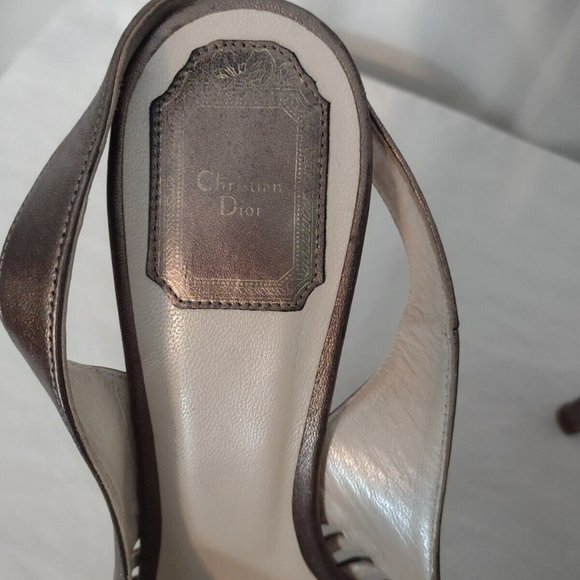 CHRISTIAN DIOR Haute Couture Paris "Whisper" Bronze Slingback Sz 39/8 Open Toe S - Picture 3 of 7